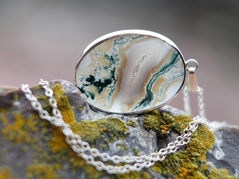 Moss agate in Sterling Silver