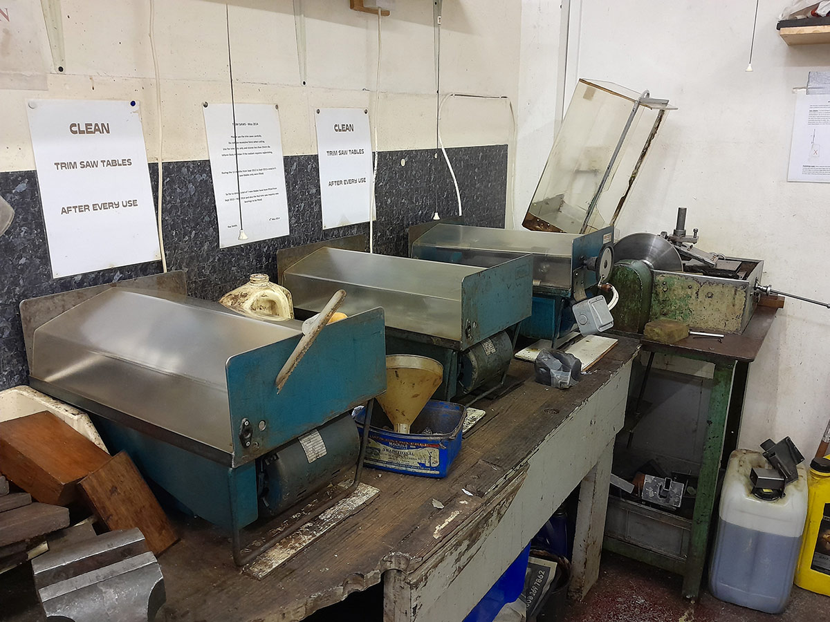 Trim saws in the Saw Room